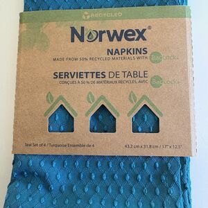 Norwex Napkins Set of 4 Teal | BacLock | 50% Recycled | NEW 17”x12.5”
